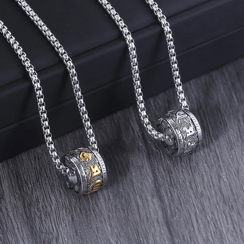 Wear FengShui Tibetan Om Mani Padme Hum Titanium Steel Peace Necklace Pendant