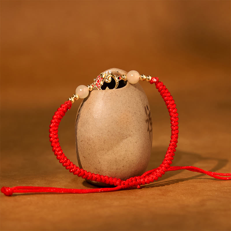Wear FengShui 925 Sterling Silver Hetian Jade Cinnabar Koi Fish Year Of Snake Red String Protection Braided Bracelet