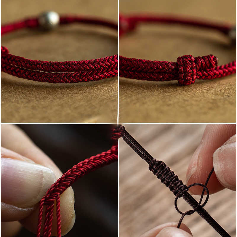 Wear FengShui Handmade String 925 Sterling Silver Fu Bead Braided Fortune Bracelet