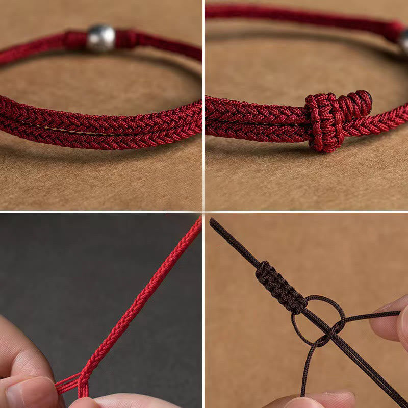 Wear FengShui Handmade String 925 Sterling Silver Fu Bead Braided Fortune Bracelet