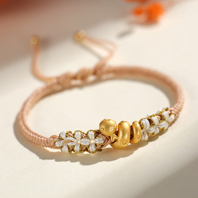 Wear FengShui Handmade 999 Sterling Silver Year Of The Snake Red String Heart Peach Blossom Luck Bracelet