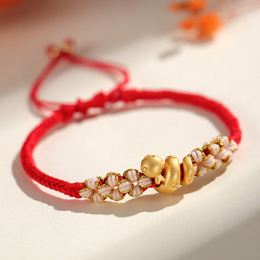 Wear FengShui Handmade 999 Sterling Silver Year Of The Snake Red String Heart Peach Blossom Luck Bracelet