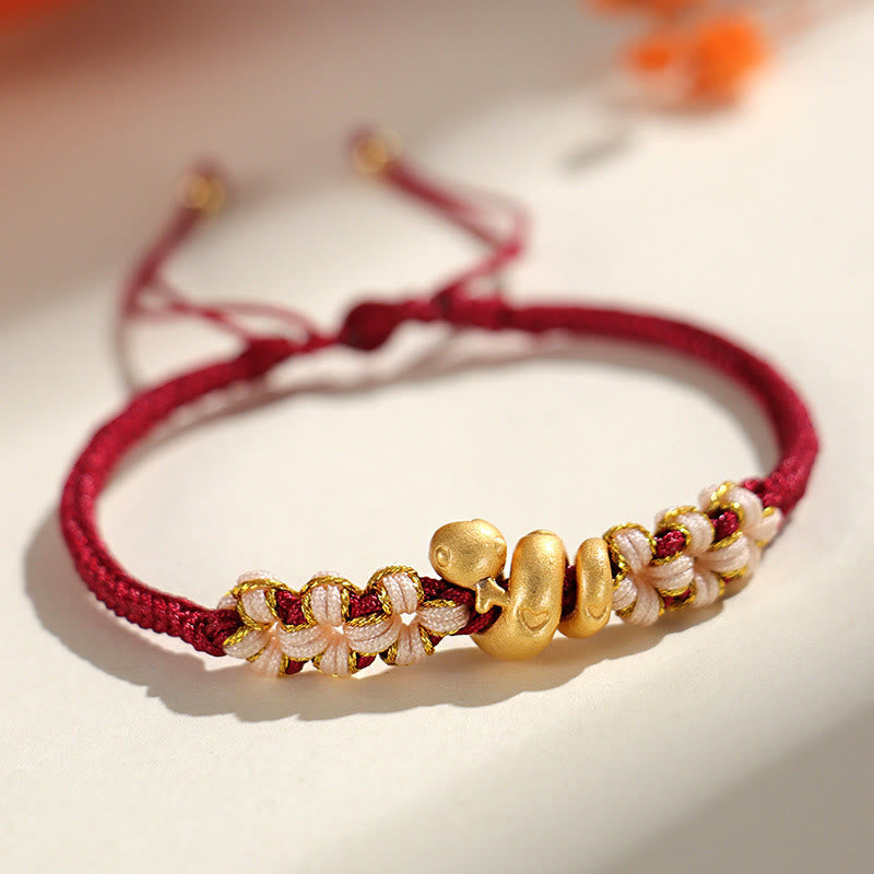 Wear FengShui Handmade 999 Sterling Silver Year Of The Snake Red String Heart Peach Blossom Luck Bracelet