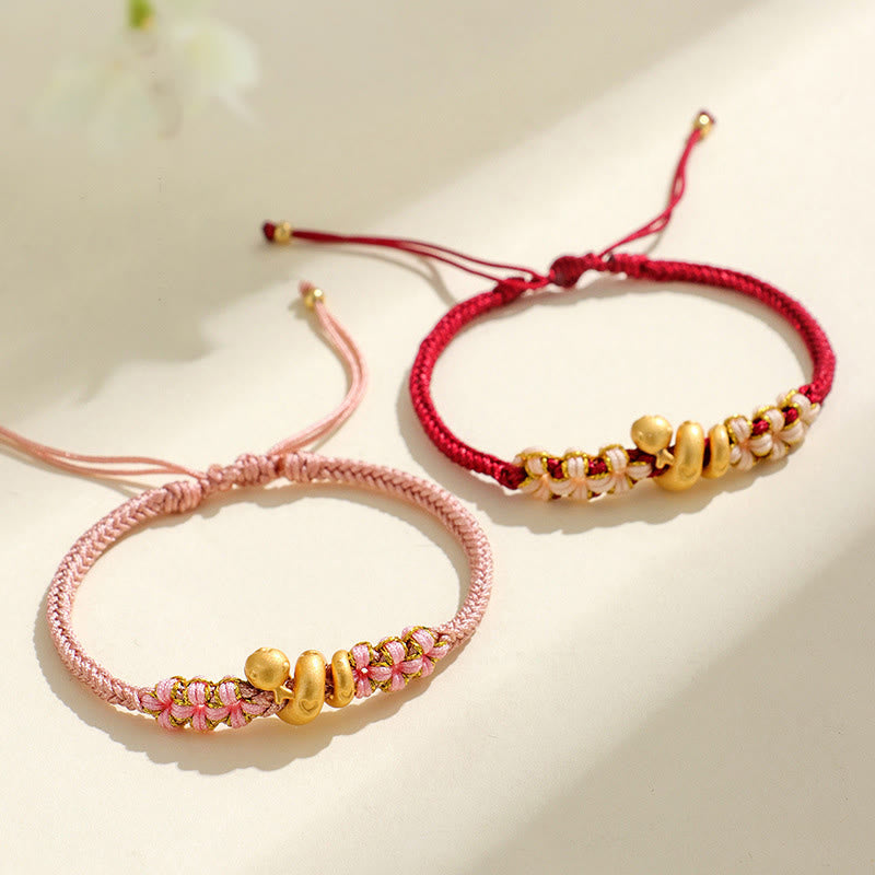 Wear FengShui Handmade 999 Sterling Silver Year Of The Snake Red String Heart Peach Blossom Luck Bracelet