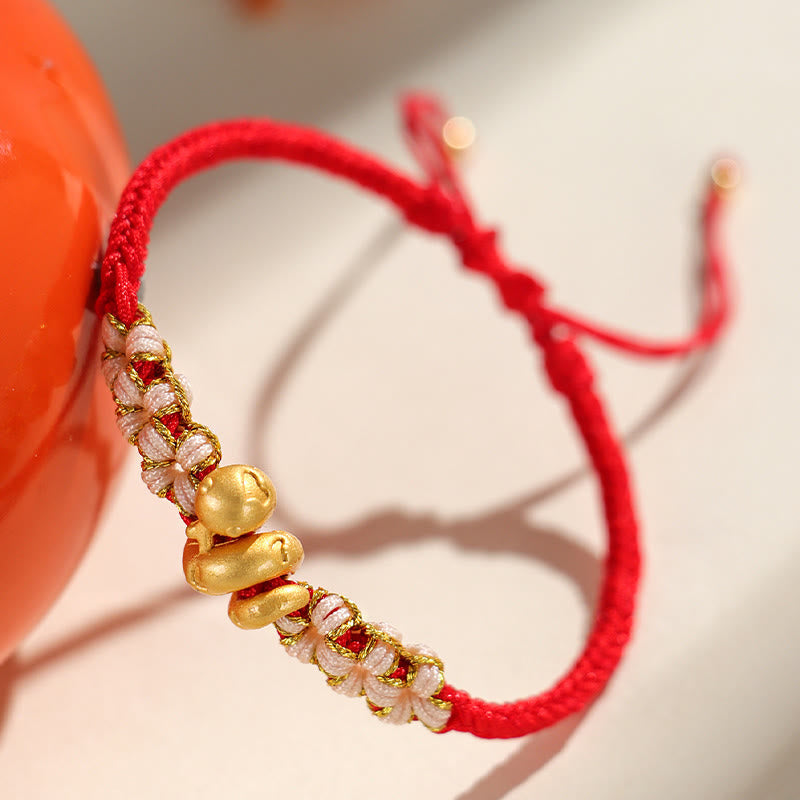Wear FengShui Handmade 999 Sterling Silver Year Of The Snake Red String Heart Peach Blossom Luck Bracelet