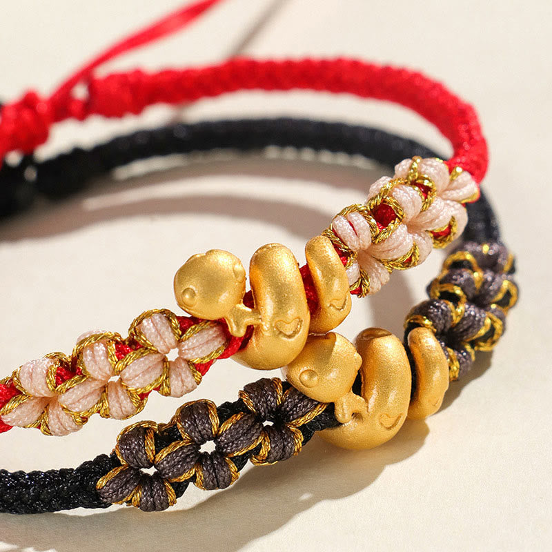 Wear FengShui Handmade 999 Sterling Silver Year Of The Snake Red String Heart Peach Blossom Luck Bracelet