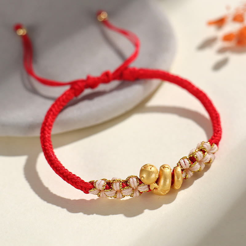 Wear FengShui Handmade 999 Sterling Silver Year Of The Snake Red String Heart Peach Blossom Luck Bracelet