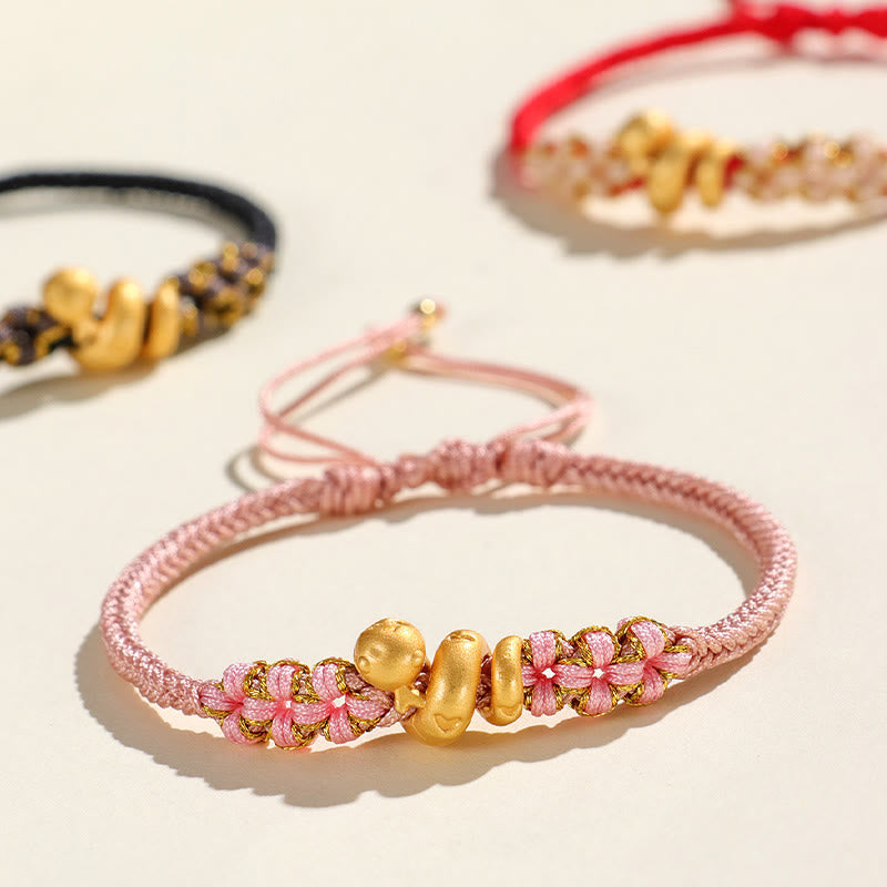 Wear FengShui Handmade 999 Sterling Silver Year Of The Snake Red String Heart Peach Blossom Luck Bracelet
