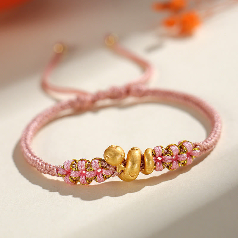 Wear FengShui Handmade 999 Sterling Silver Year Of The Snake Red String Heart Peach Blossom Luck Bracelet