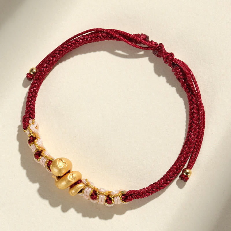 Wear FengShui Handmade 999 Sterling Silver Year Of The Snake Red String Heart Peach Blossom Luck Bracelet