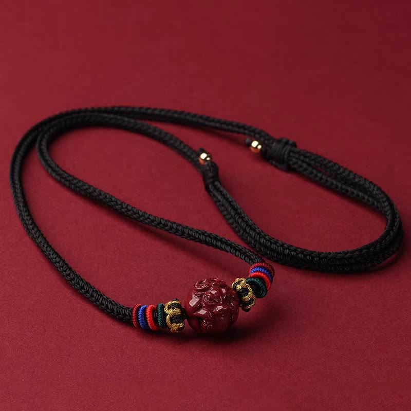 Wear FengShui Cinnabar Chinese Zodiac Black String Blessing Necklace Pendants