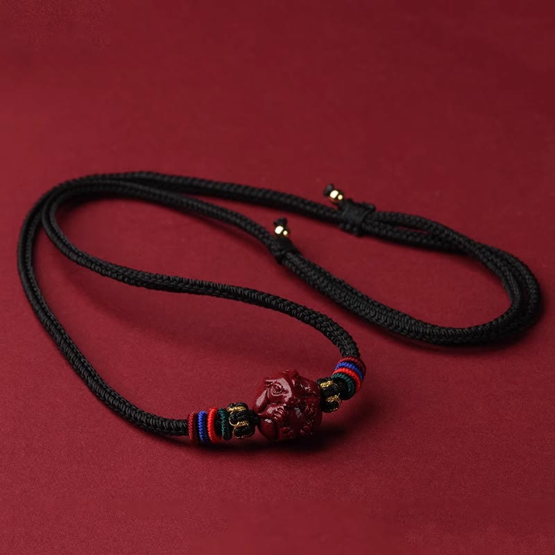 Wear FengShui Cinnabar Chinese Zodiac Black String Blessing Necklace Pendants