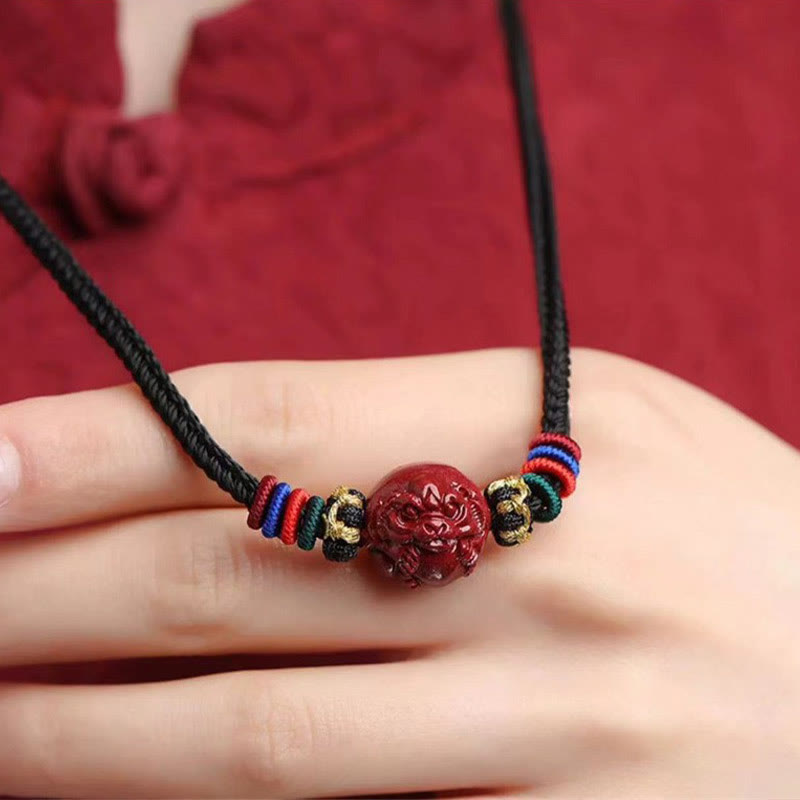 Wear FengShui Cinnabar Chinese Zodiac Black String Blessing Necklace Pendants