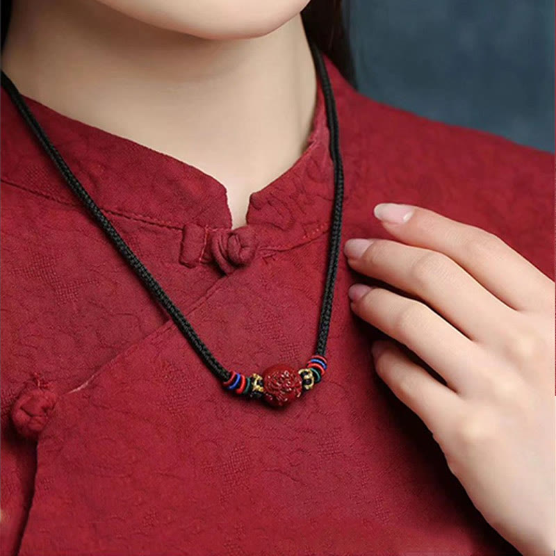 Wear FengShui Cinnabar Chinese Zodiac Black String Blessing Necklace Pendants