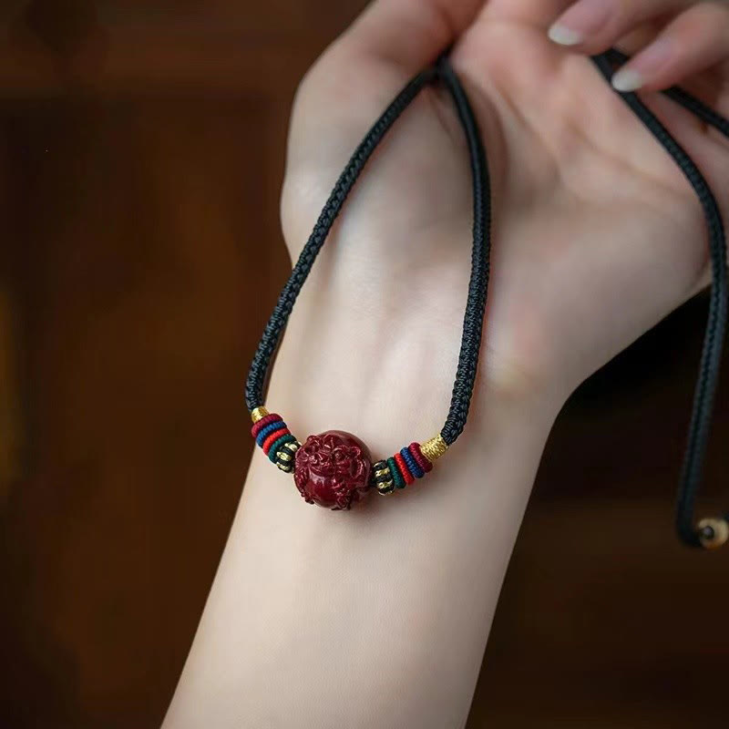 Wear FengShui Cinnabar Chinese Zodiac Black String Blessing Necklace Pendants