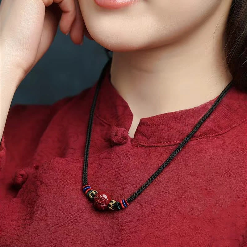 Wear FengShui Cinnabar Chinese Zodiac Black String Blessing Necklace Pendants