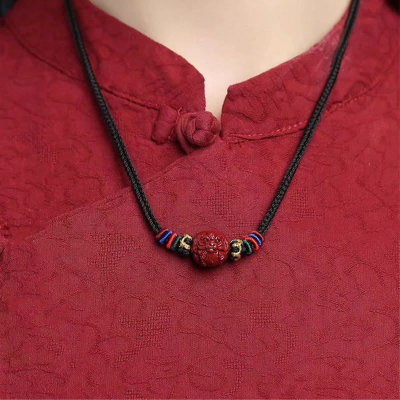 Wear FengShui Cinnabar Chinese Zodiac Black String Blessing Necklace Pendants