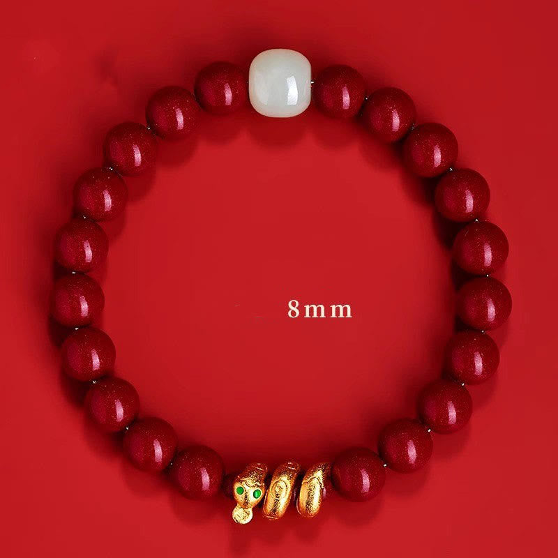 Wear FengShui Cinnabar Bead Hetian Jade Year Of The Snake Blessing Bracelet