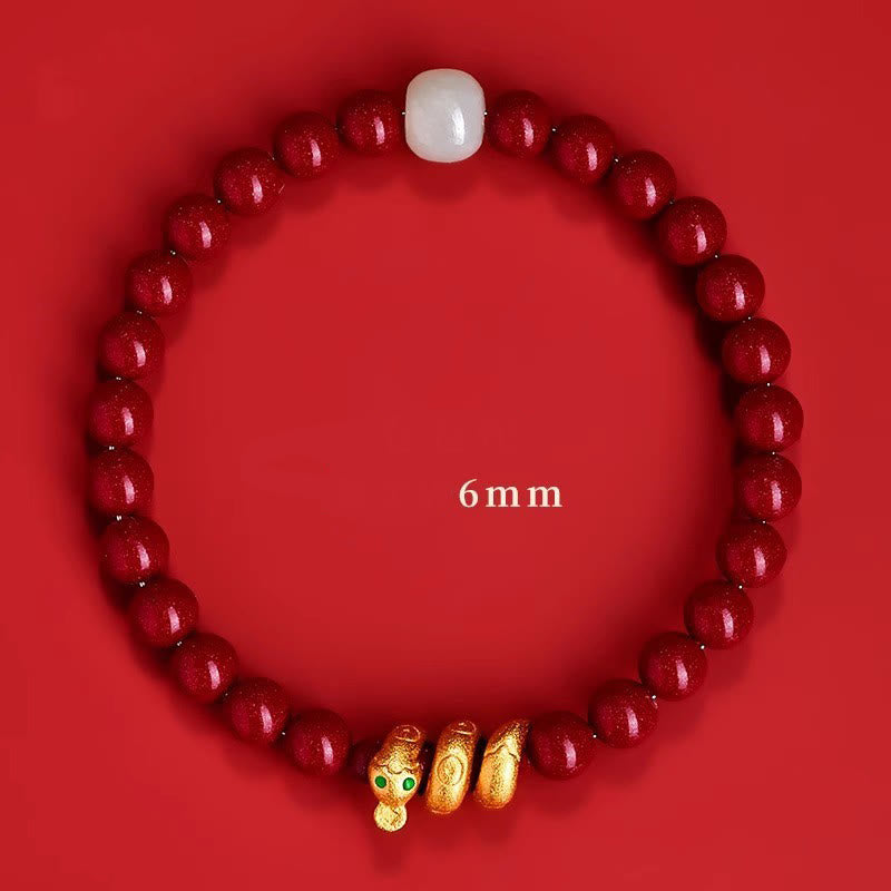 Wear FengShui Cinnabar Bead Hetian Jade Year Of The Snake Blessing Bracelet