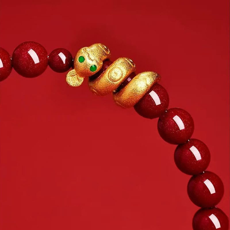 Wear FengShui Cinnabar Bead Hetian Jade Year Of The Snake Blessing Bracelet