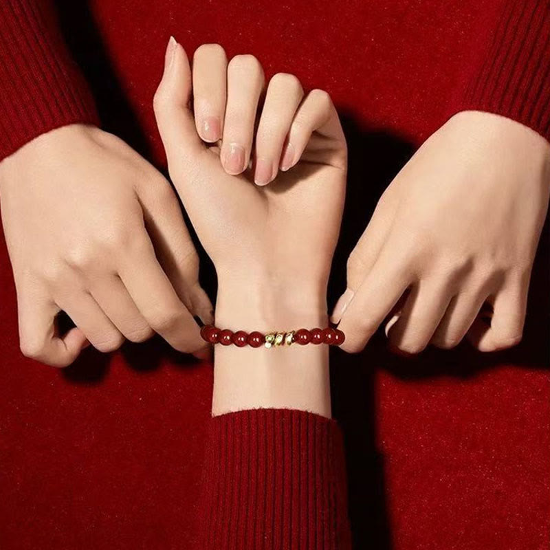 Wear FengShui Cinnabar Bead Hetian Jade Year Of The Snake Blessing Bracelet