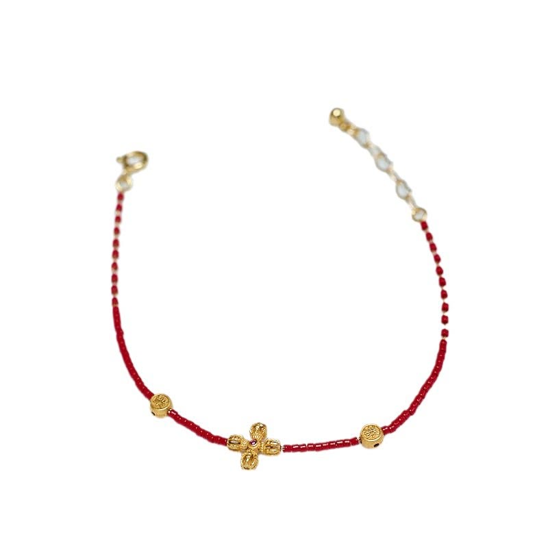 Wear FengShui 925 Sterling Silver Plated 24k Gold Liuli Glass Bead PiXiu Four Leaf Clover Joy And Happiness Wealth Bracelet
