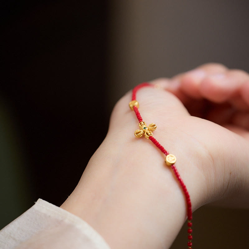 Wear FengShui 925 Sterling Silver Plated 24k Gold Liuli Glass Bead PiXiu Four Leaf Clover Joy And Happiness Wealth Bracelet