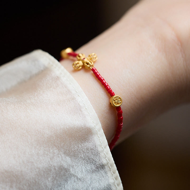 Wear FengShui 925 Sterling Silver Plated 24k Gold Liuli Glass Bead PiXiu Four Leaf Clover Joy And Happiness Wealth Bracelet