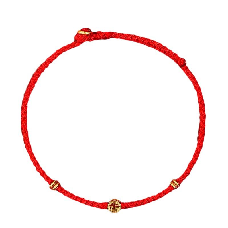 Wear FengShui Handmade Braided Red String 925 Sterling Silver Fu Character Luck Bracelet