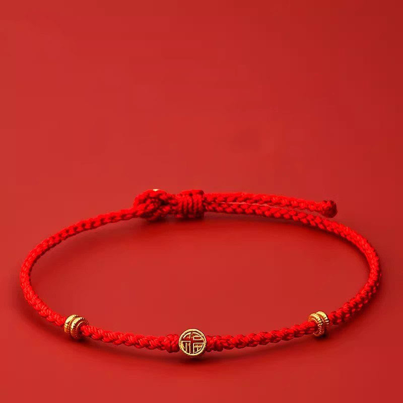 Wear FengShui Handmade Braided Red String 925 Sterling Silver Fu Character Luck Bracelet
