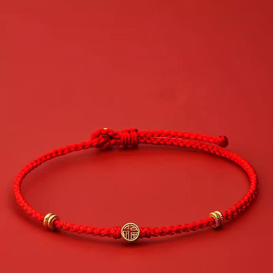 Wear FengShui Handmade Braided Red String 925 Sterling Silver Fu Character Luck Bracelet
