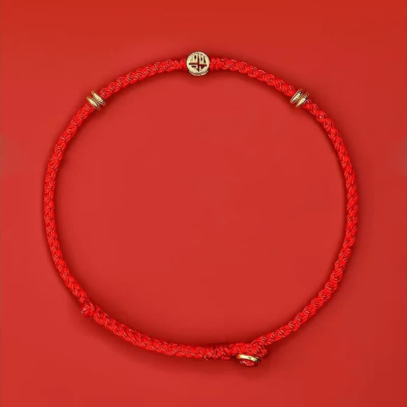Wear FengShui Handmade Braided Red String 925 Sterling Silver Fu Character Luck Bracelet