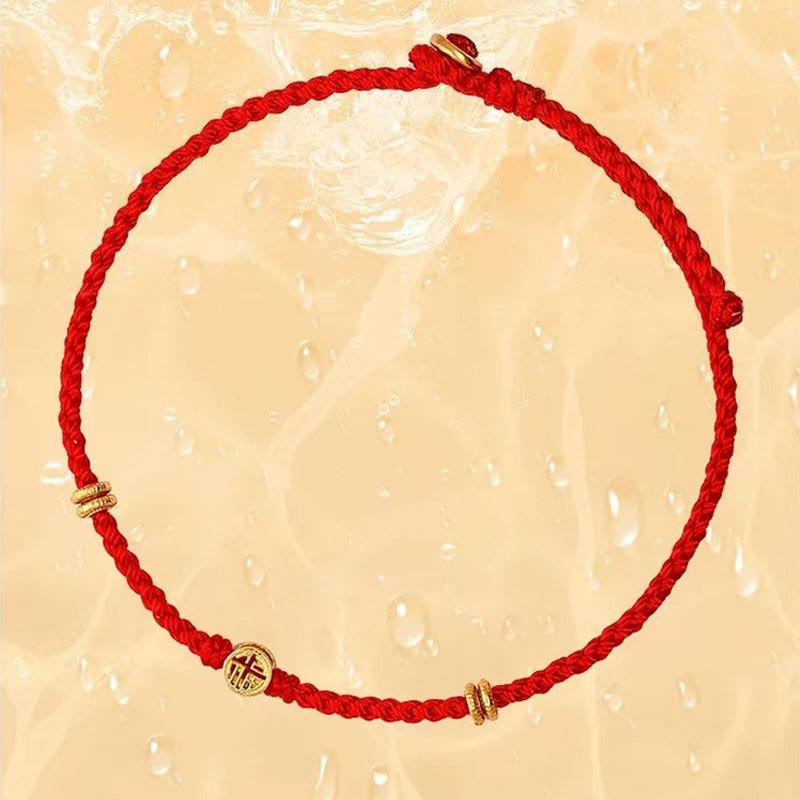 Wear FengShui Handmade Braided Red String 925 Sterling Silver Fu Character Luck Bracelet