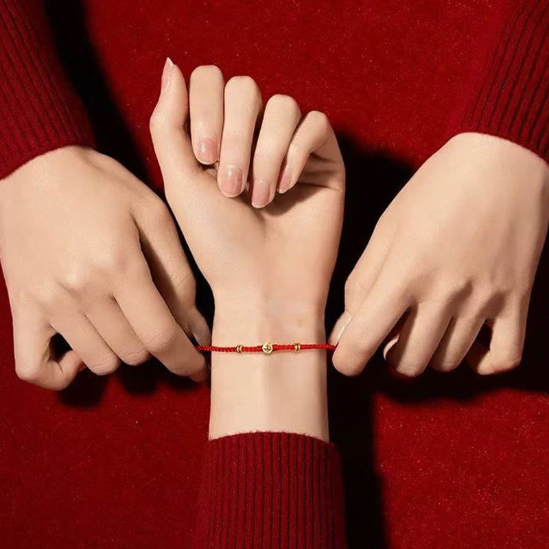 Wear FengShui Handmade Braided Red String 925 Sterling Silver Fu Character Luck Bracelet