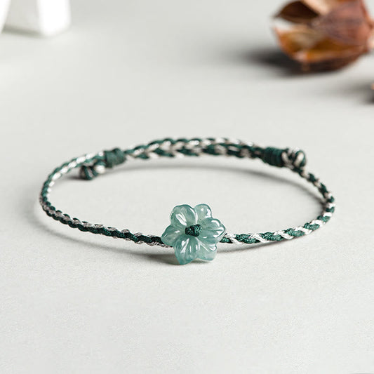Wear FengShui Handmade Green String Jade Orchid Braided Prosperity Bracelet
