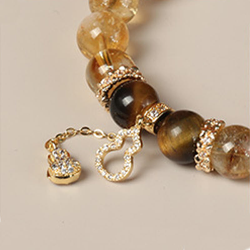 Wear FengShui Natural Tiger Eye Citrine Beads Fortune Gourd Strength Bracelet