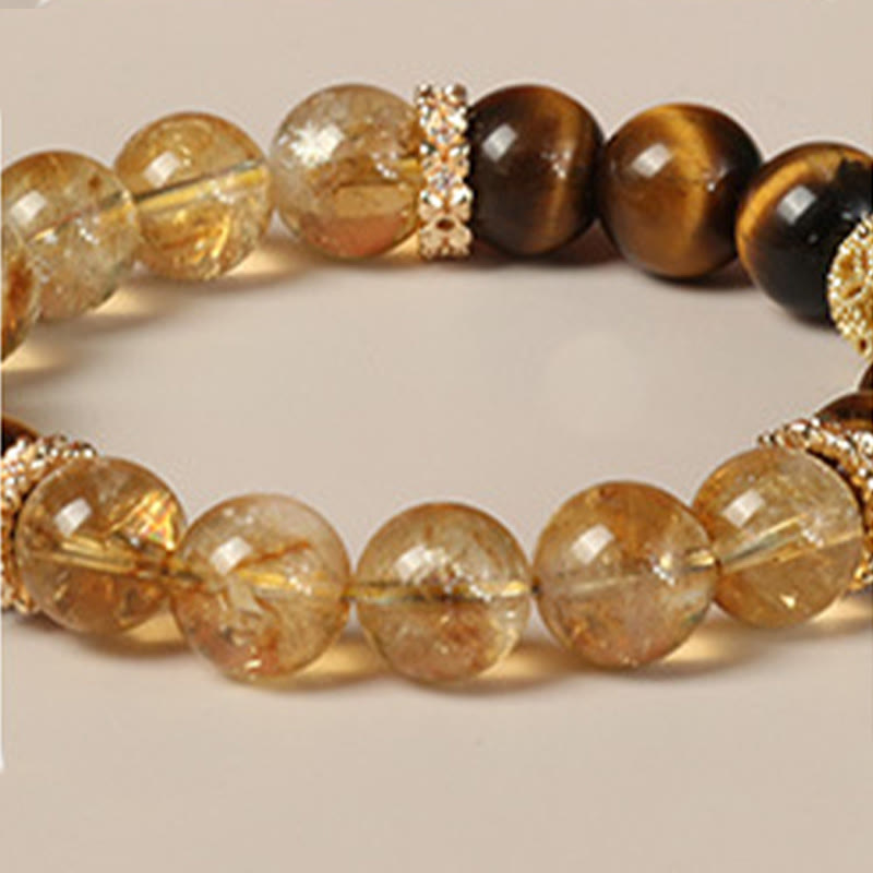 Wear FengShui Natural Tiger Eye Citrine Beads Fortune Gourd Strength Bracelet