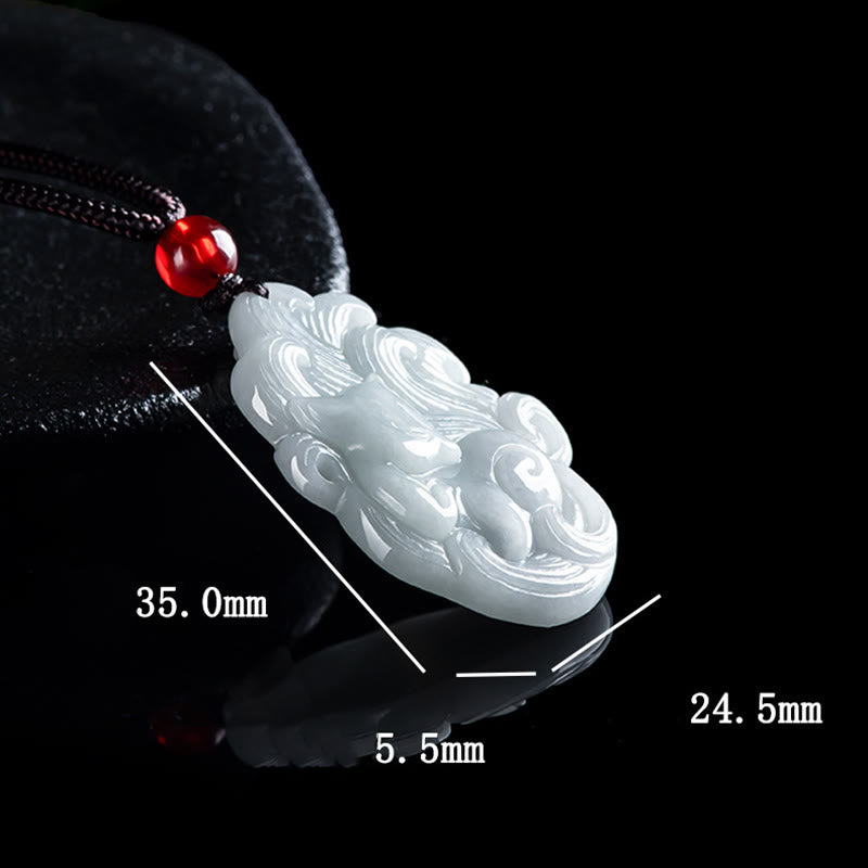 Wear FengShui Natural Jade Nine Tailed Fox Luck Necklace Pendant