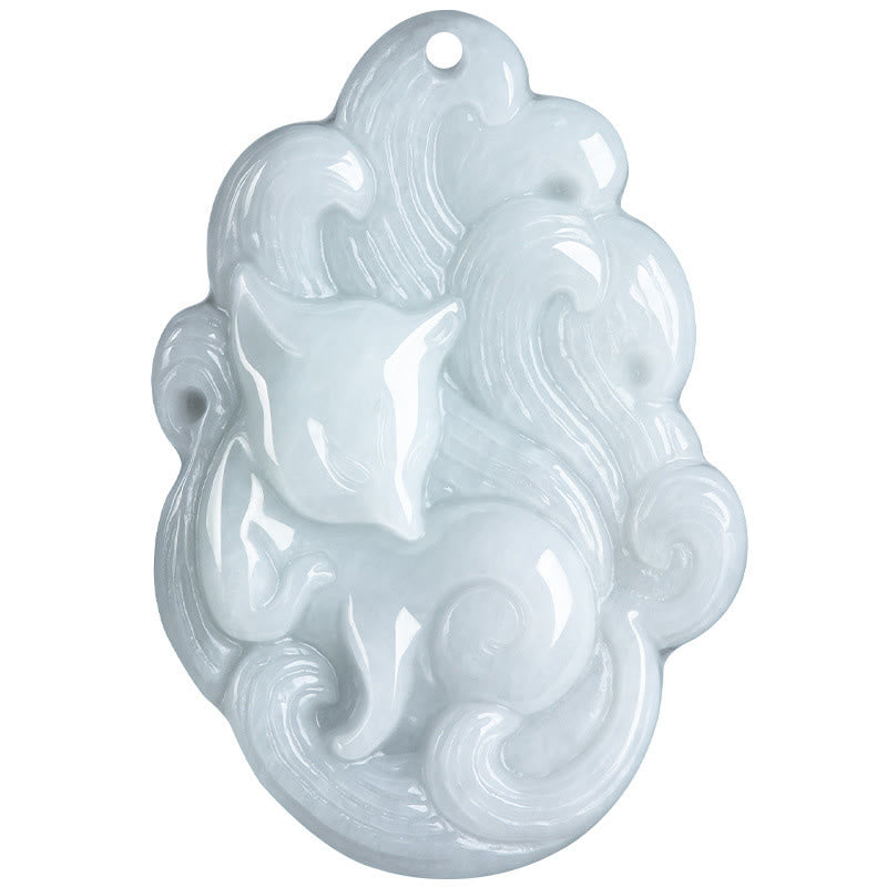 Wear FengShui Natural Jade Nine Tailed Fox Luck Necklace Pendant