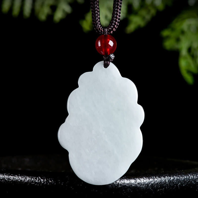Wear FengShui Natural Jade Nine Tailed Fox Luck Necklace Pendant