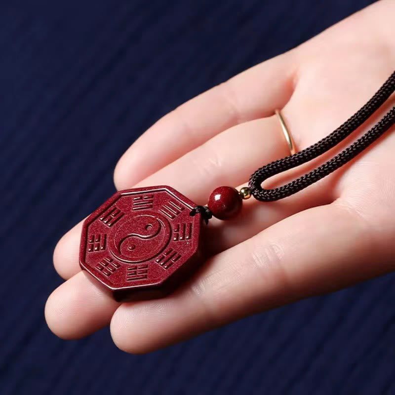 Wear FengShui Natural Cinnabar Bagua Taishang Laojun Fu Character Calm Necklace Pendant