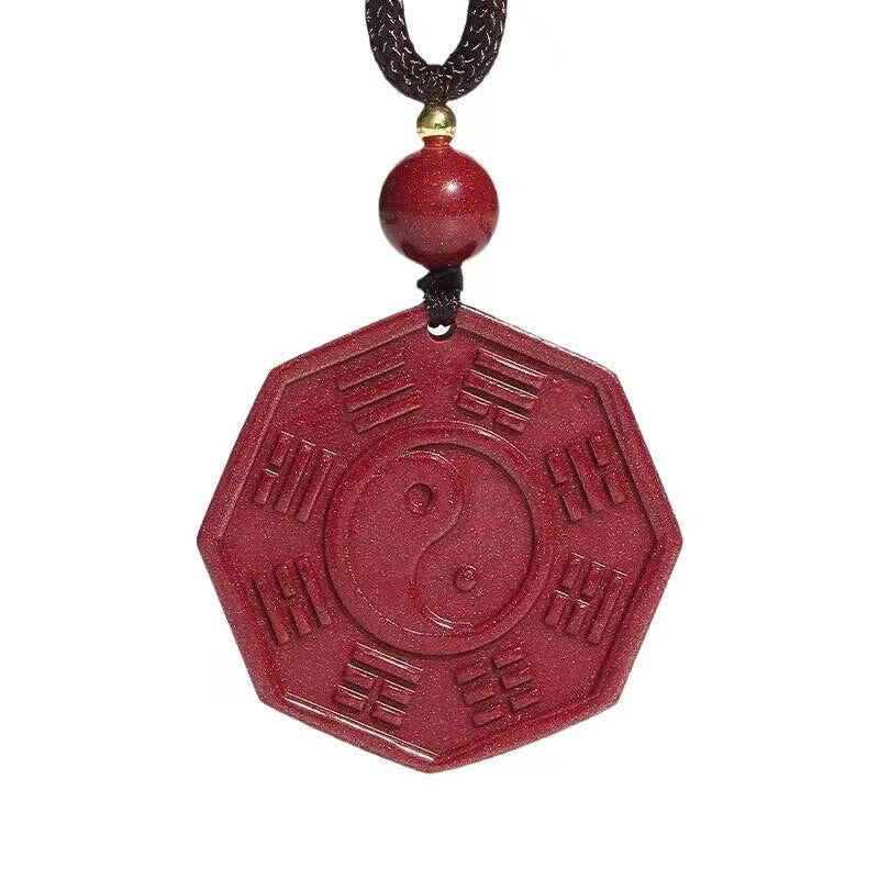 Wear FengShui Natural Cinnabar Bagua Taishang Laojun Fu Character Calm Necklace Pendant
