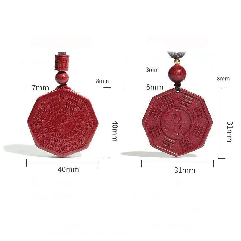 Wear FengShui Natural Cinnabar Bagua Taishang Laojun Fu Character Calm Necklace Pendant