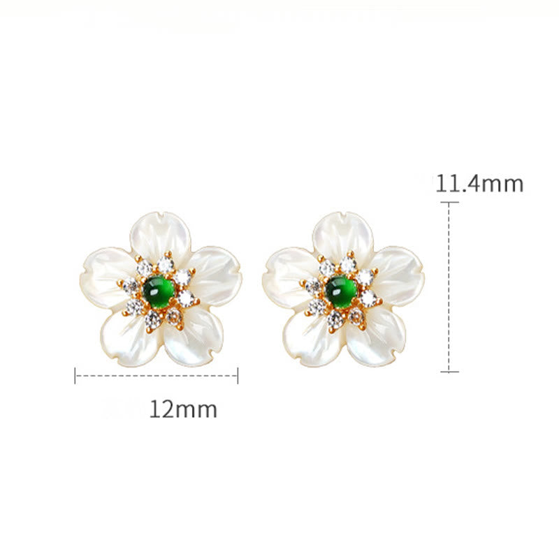Wear FengShui 925 Sterling Silver Tridacna Stone Jade Flower Blessing Earrings