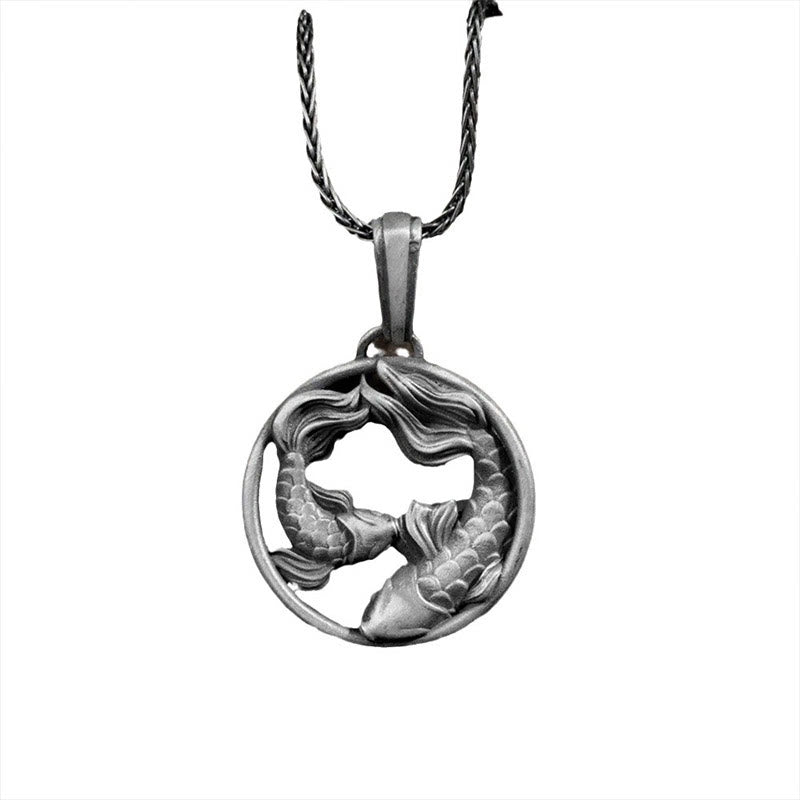 Wear FengShui Pure Tin Pisces Double Koi Fish Wealth Necklace Pendant