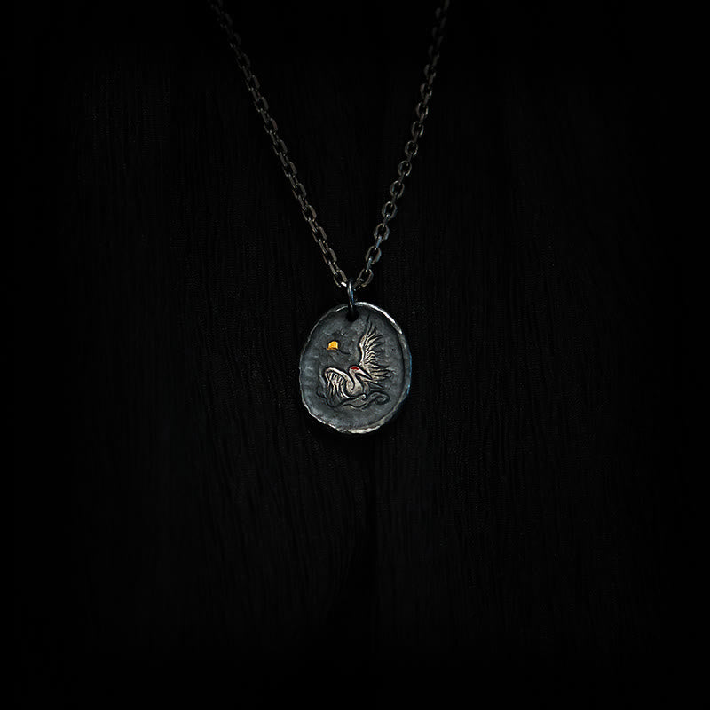 Wear FengShui 999 Sterling Silver 24k Gold Crane Auspicious Clouds Balance Necklace Pendant