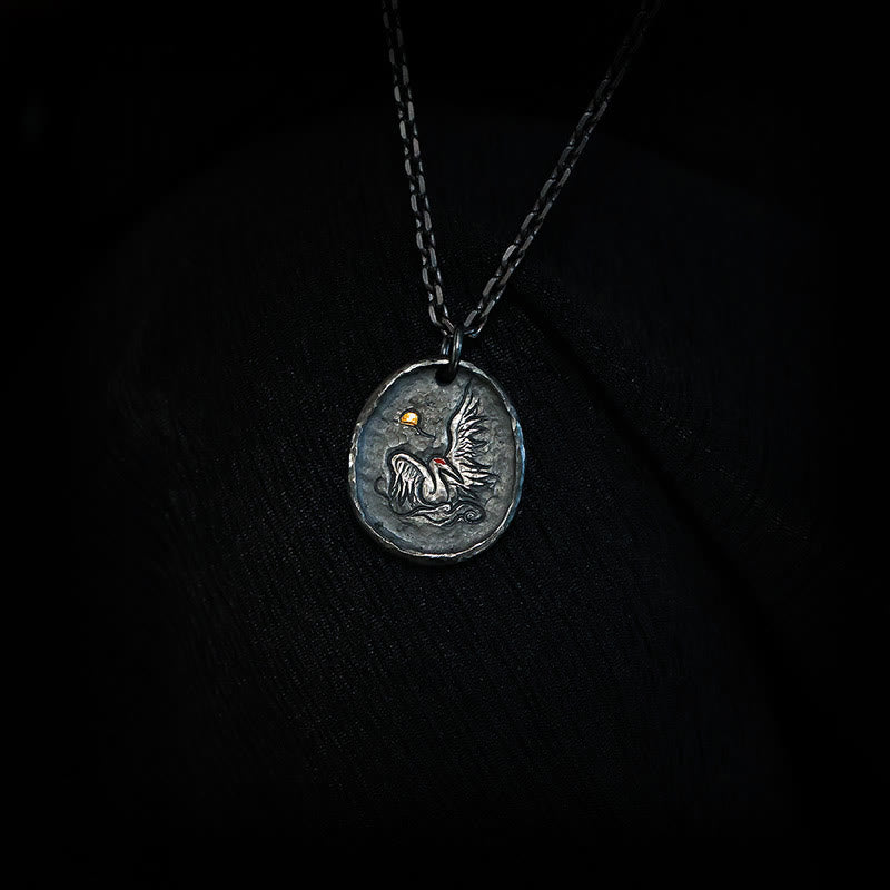 Wear FengShui 999 Sterling Silver 24k Gold Crane Auspicious Clouds Balance Necklace Pendant