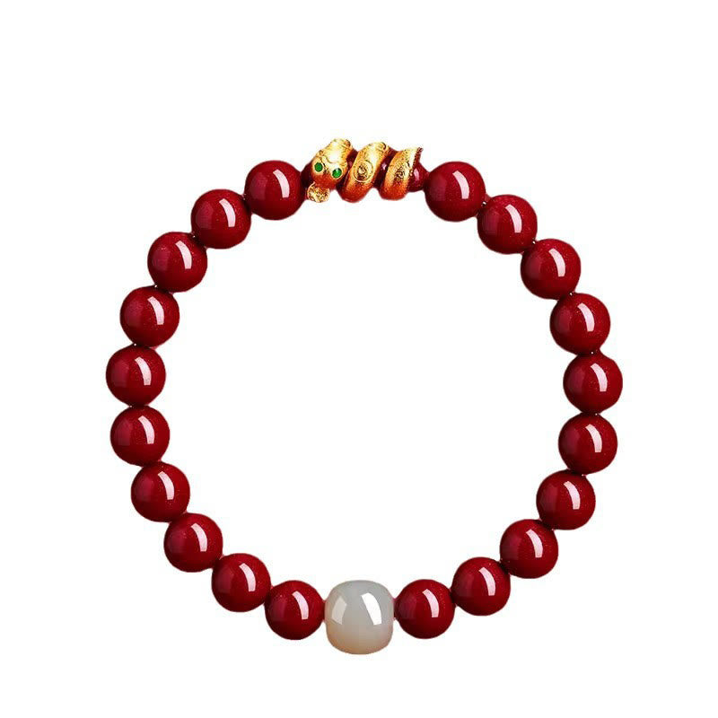 Wear FengShui Cinnabar Bead Hetian Jade Year Of The Snake Blessing Bracelet