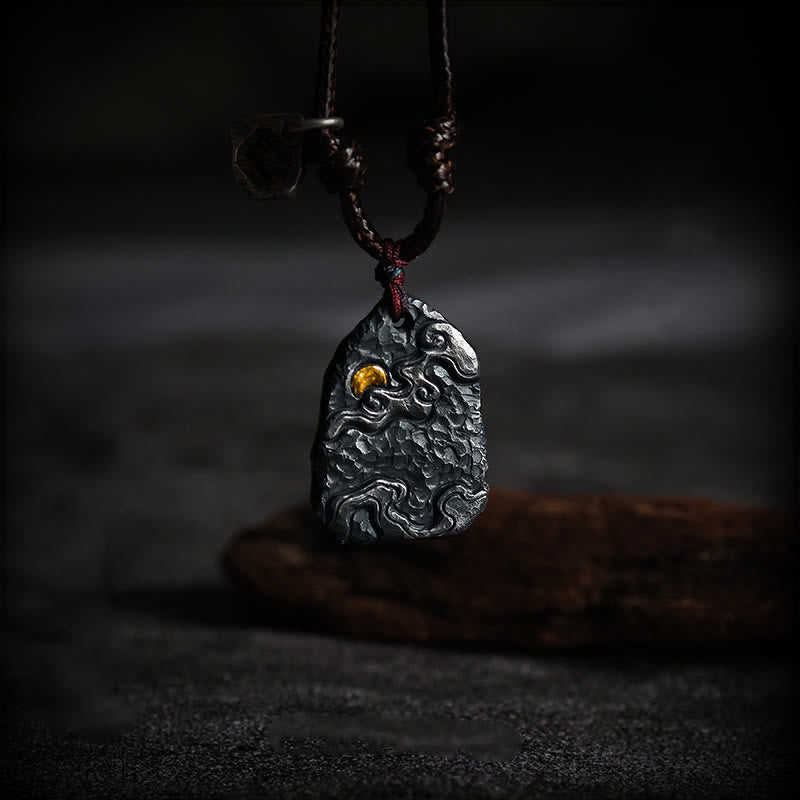 Wear FengShui 999 Sterling Silver 24k Gold Auspicious Clouds Protection Necklace Pendant