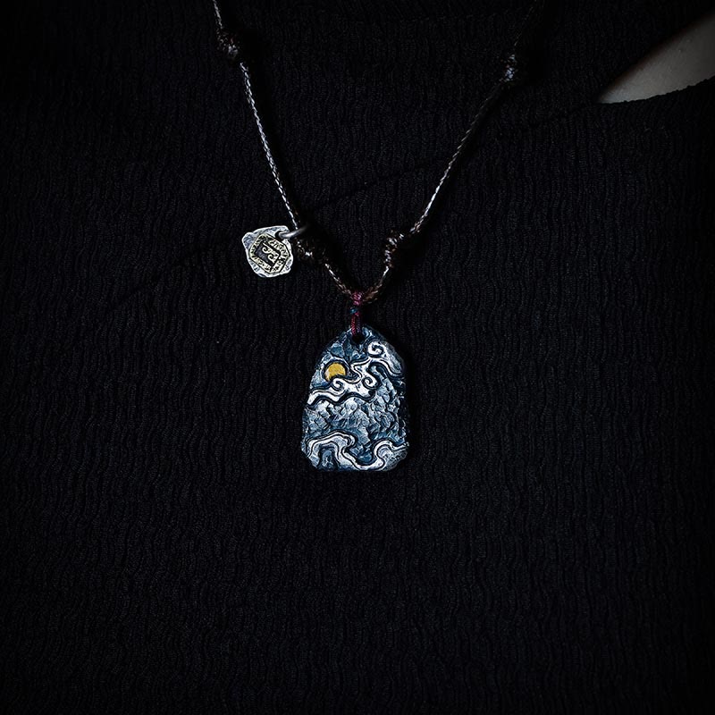 Wear FengShui 999 Sterling Silver 24k Gold Auspicious Clouds Protection Necklace Pendant